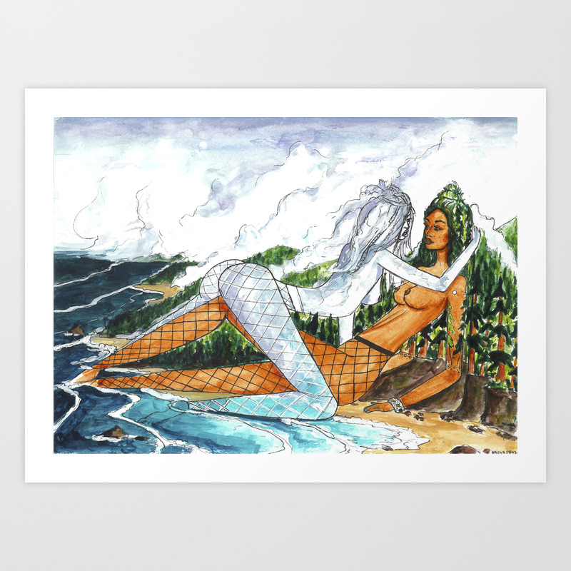 Pnw Fishnets Earth And Sky Goddess Kiss Painting Art Print By