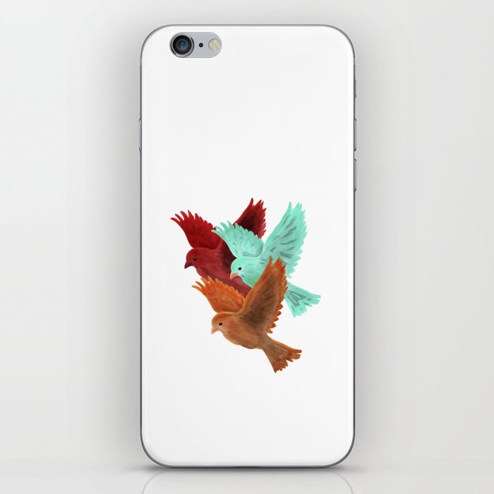 three colorful little birds flying iPhone Skin
