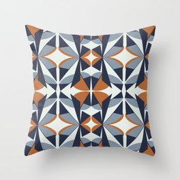 Navy and orange retro triangle pattern Throw Pillow