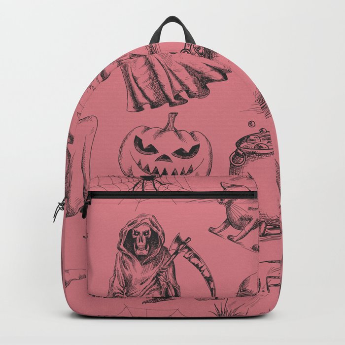 Sketched Halloween Pattern on Pink Backpack