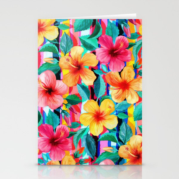 OTT Maximalist Hawaiian Hibiscus Floral with Stripes Stationery Cards