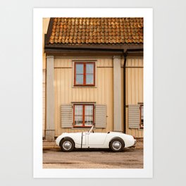 Oldtimer in front of wooden house - travel photography wall art print Art Print