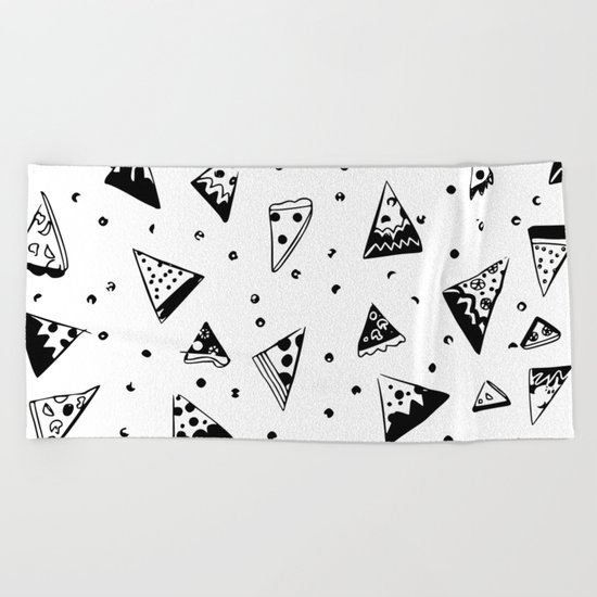 Hipster pizza seamless drawing Beach Towel