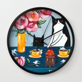 Cats and French Press Coffee Wall Clock