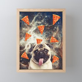 Pug in flying pizza space Framed Mini Art Print