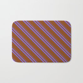 [ Thumbnail: Medium Slate Blue and Brown Colored Striped Pattern Bath Mat ]