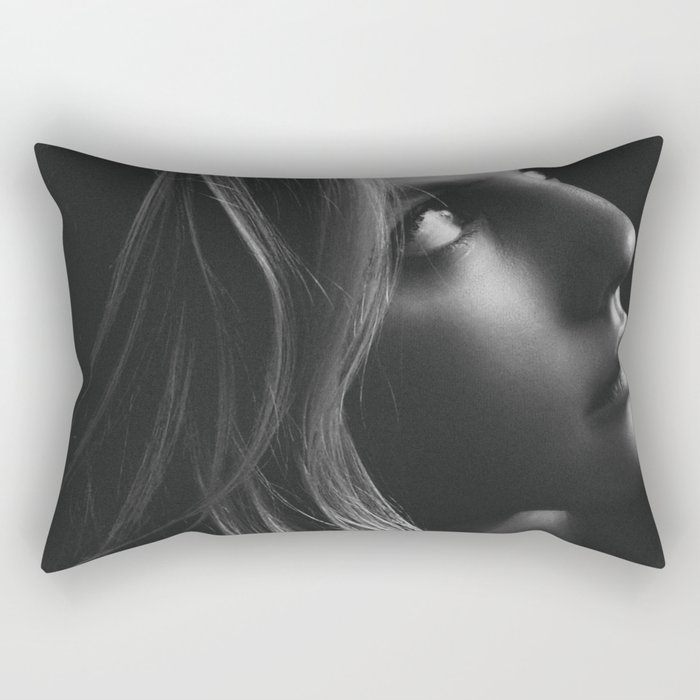 'Nicky with the Black Coat On' - Female Portrait black and white photograph Rectangular Pillow