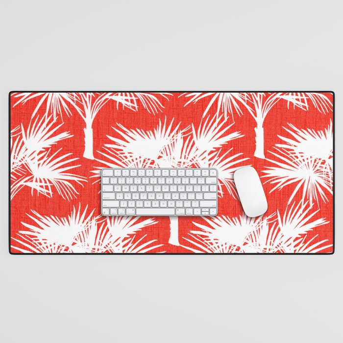70’s Palm Springs Trees White on Red Desk Mat