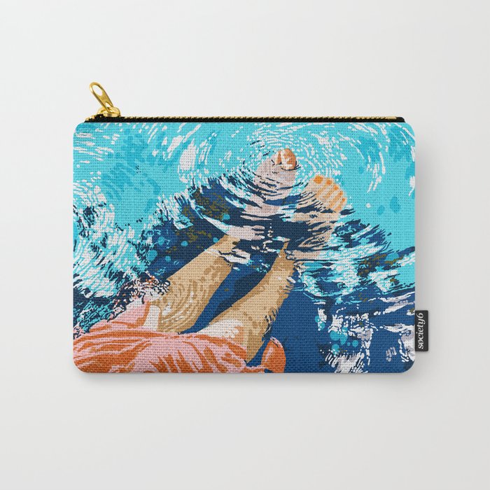Take Me Where The Waves Kiss My Feet, Eclectic Nature River Woman Colorful Water Coral Bohemian Carry-All Pouch