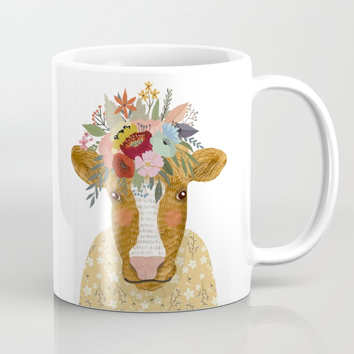 Cute cow with flowers on head, floral crown farm animal Coffee Mug