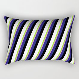 [ Thumbnail: Eyecatching Chartreuse, Orchid, Midnight Blue, Black, and White Colored Lines/Stripes Pattern Rectangular Pillow ]
