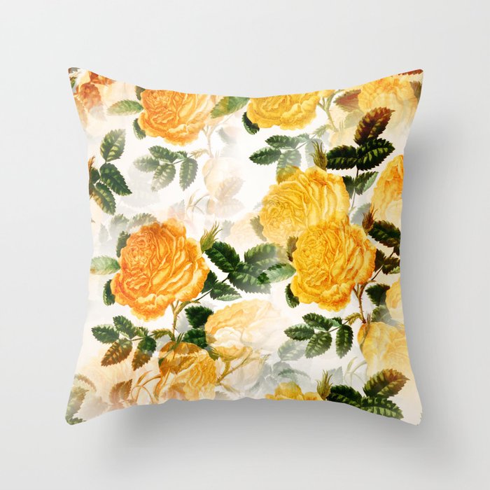 Vintage Elegant Yellow Rose Collection Throw Pillow