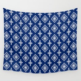 Blue and White Native American Tribal Pattern Wall Tapestry