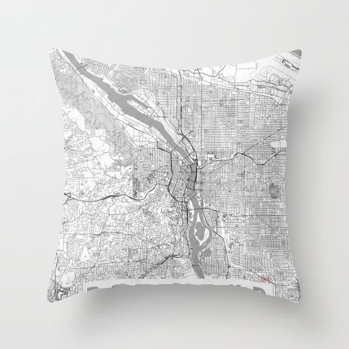 Portland City Map Line Throw Pillow