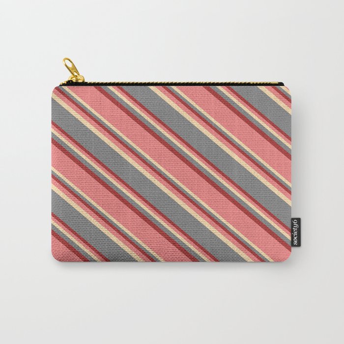 Light Coral, Tan, Gray & Brown Colored Striped Pattern Carry-All Pouch