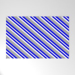 [ Thumbnail: Blue, White, and Dark Grey Colored Lined/Striped Pattern Welcome Mat ]