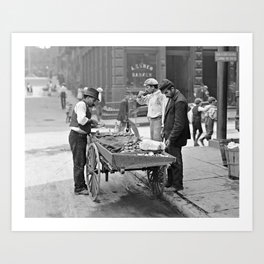 Food Cart in Little Italy, 1906. Vintage Photo Art Print | History, Italian, Restaurant, Mulberrystreet, Photo, Americana, Antique, Clams, Newyorkcity, Seafood 