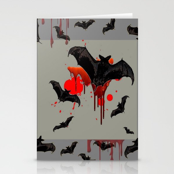 GREY ART OF FLYING BLACK BATS BLOODY  HALLOWEEN PARTY Stationery Cards
