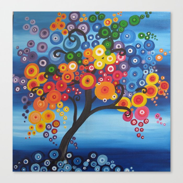 Rainbow Tree Painting Tree Of Life Bright Red Blue Yellow Green