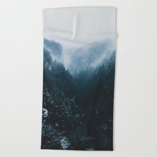Foggy Forest Mountain Valley - Landscape Photography Beach Towel