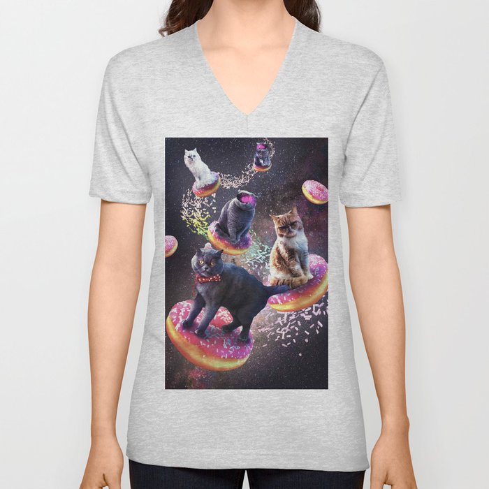 Galaxy Cat Donut - Space Cats Riding Donuts V Neck T Shirt