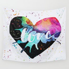 Rainbow Heart Love Watercolor Splash Wall Tapestry
