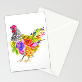 Watercolor Floral Chicken Stationery Cards