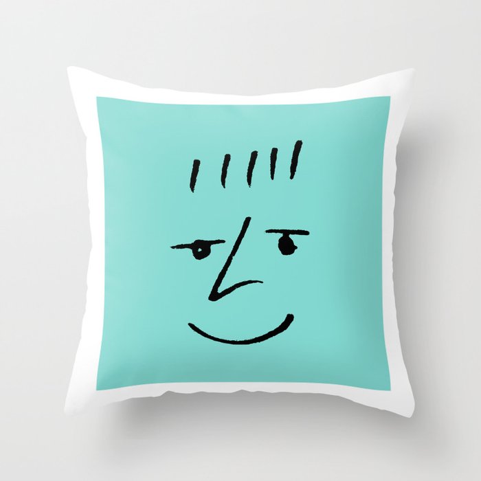 Happy Face - turquoise Throw Pillow