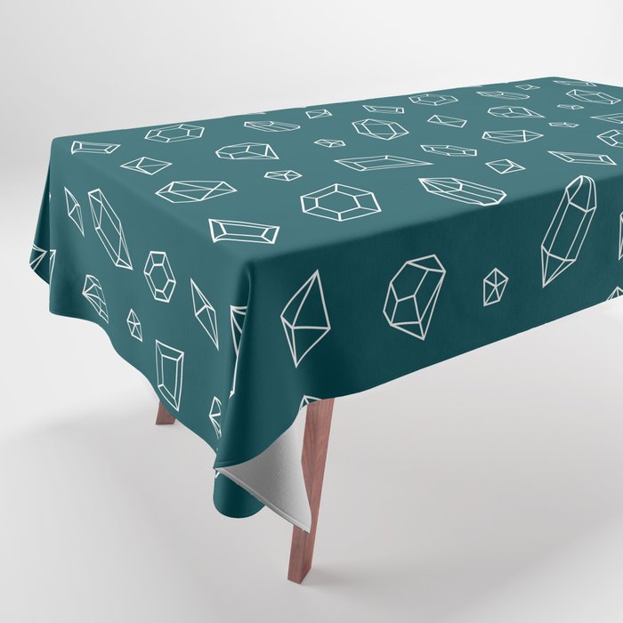 Teal Blue and White Gems Pattern Tablecloth