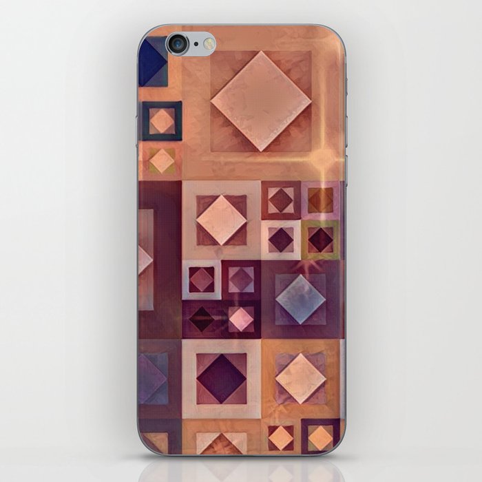 Geometric Squares Indigo Blue Copper Tan iPhone Skin