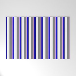 [ Thumbnail: Eyecatching Blue, Plum, Grey, White, and Black Colored Lines Pattern Welcome Mat ]