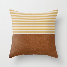 Scandinavian Modern Yellow Stripes Faux Leather Throw Pillow