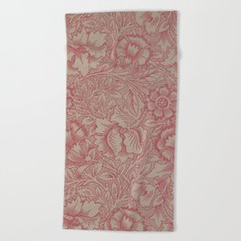 William Morris Pink and Corn Poppy Vintage Floral Beach Towel