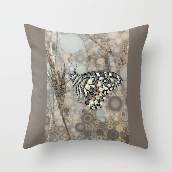 FLUTTERBY - butterfly abstract edit in neutral beige grey tones Throw Pillow