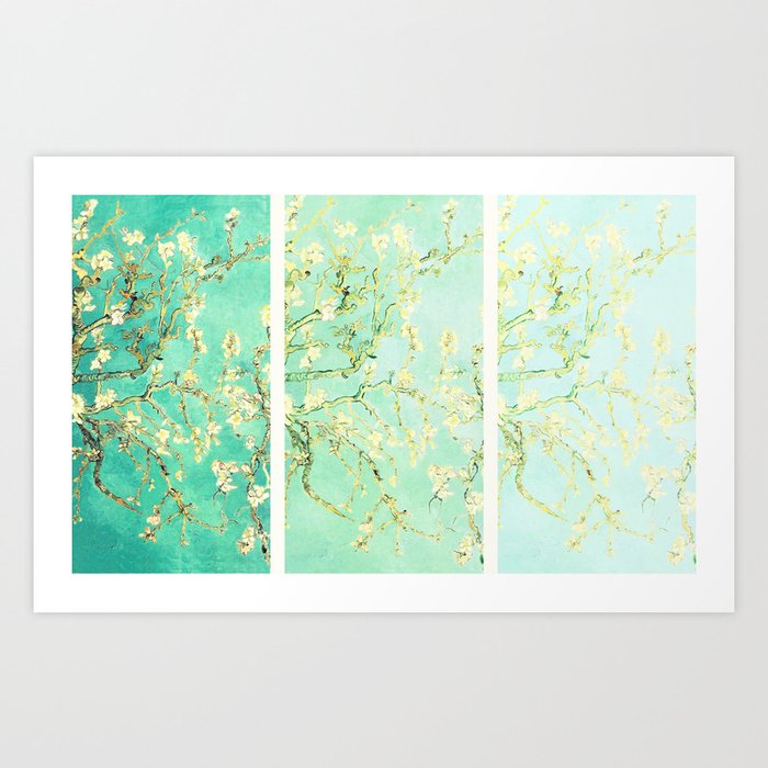 Vincent Van Gogh Almond Blossoms Panel art Aqua Green Art Print