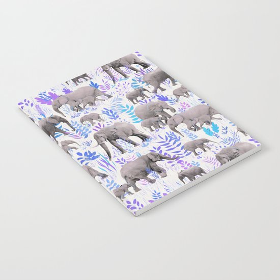 Sweet Elephants in Aqua, Purple, Cream and Grey Notebook