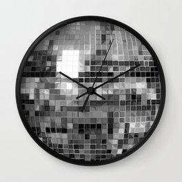 Silver Mirrored Disco Ball Pattern Wall Clock