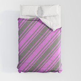 [ Thumbnail: Grey & Violet Colored Striped Pattern Comforter ]