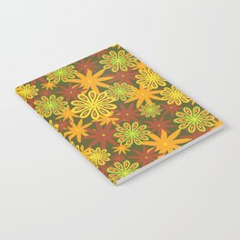flower power // 70s inspired print // in olive, yellow, lime, tangerine, and maroon // by Ali Harris Notebook