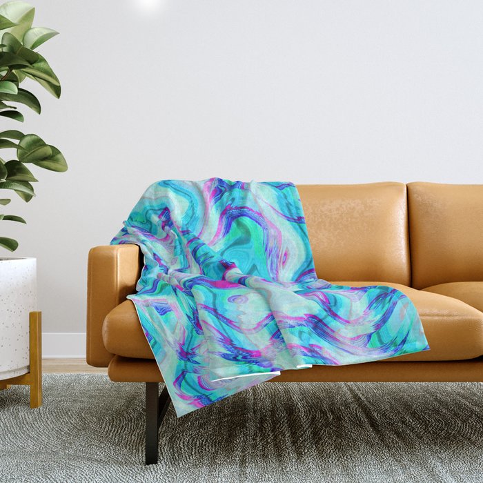Funky liquid blue shapes Throw Blanket