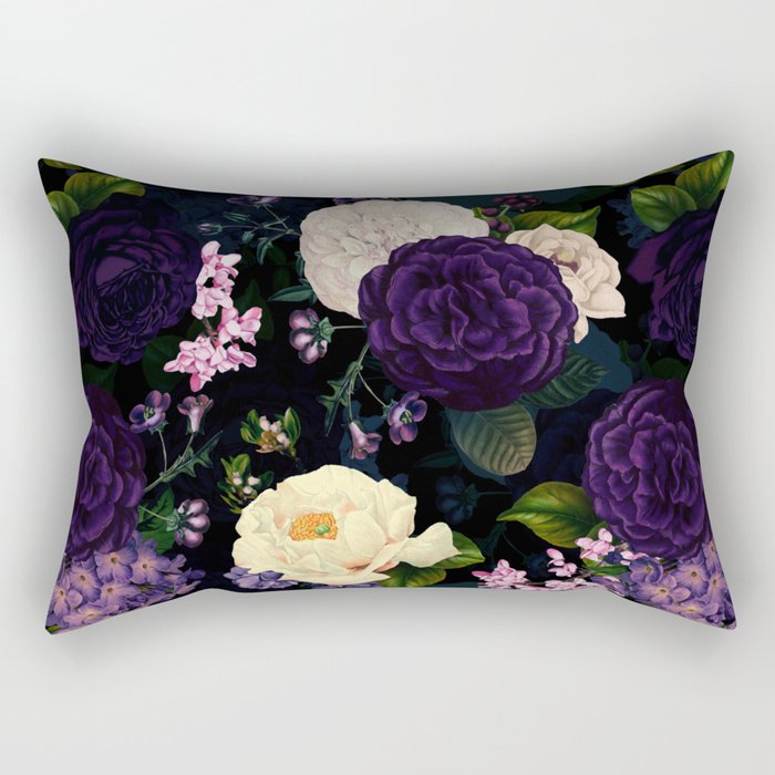 Vintage Midnight Purple Botanical Roses Flower Garden Rectangular Pillow