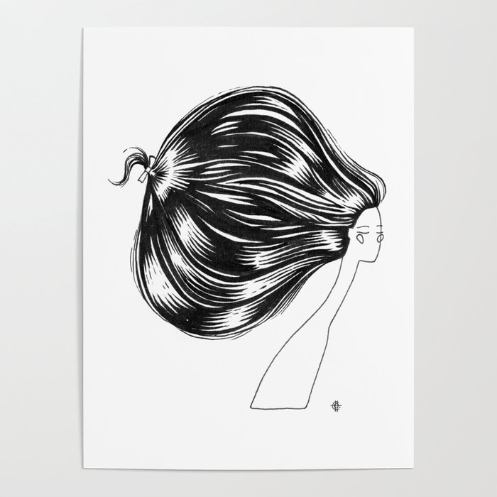 Head of Hair. Black Ink Illustration Poster