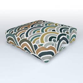 Japanese Seigaiha Wave – Teal & Bronze Palette Outdoor Floor Cushion