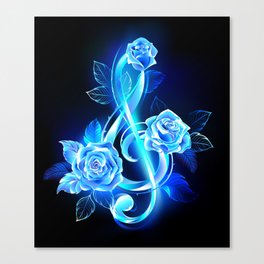 Fiery Treble Clef with Blue Roses Canvas Print
