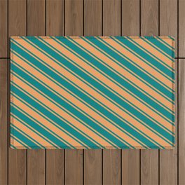 [ Thumbnail: Brown and Teal Colored Striped/Lined Pattern Outdoor Rug ]