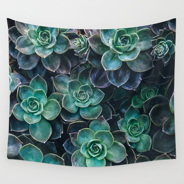 Succulent Blue Green Plants Wall Tapestry
