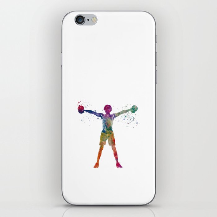 Young man exercising fitness in watercolor iPhone Skin