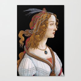 Idealized Portrait of a Lady / Portrait of Simonetta Vespucci as Nymph - Sandro Botticelli, Mixed Technique on Poplar Wood, 1480-1485 Canvas Print