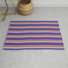 [ Thumbnail: Goldenrod, Plum, and Dark Slate Blue Colored Lines Pattern Rug ]