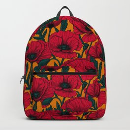 Red poppy garden    Backpack | Curated, Botanical, Drawing, Vintage, Floral, Art, Wild, Flower, Garden, Yellow 